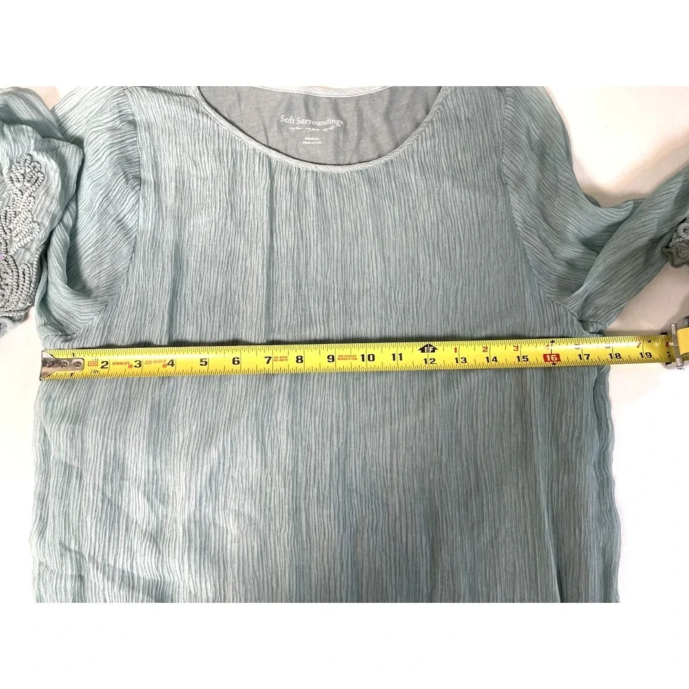 Soft Surroundings Medium‎ Silk Tunic Top Beach Vacation Blue Coral Shirt